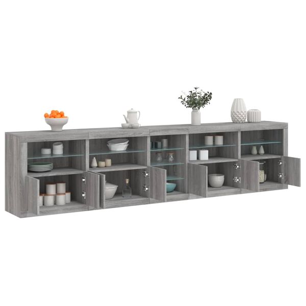 vidaXL Credenza con Luci LED Grigio Sonoma 283x37x67 cm