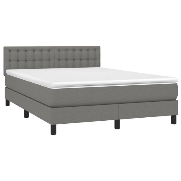 vidaXL Letto a Molle Materasso e LED Grigio Scuro 140x190cm in Tessuto