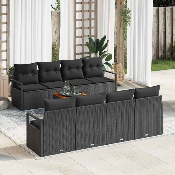vidaXL Set Divano da Giardino con cuscino 9 pcs Nero polyrattan