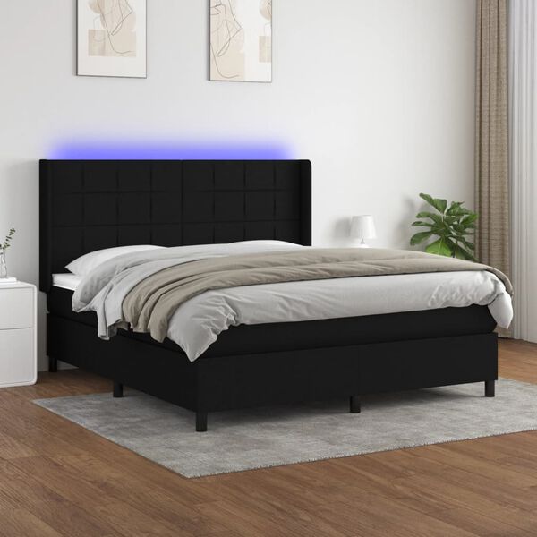 vidaXL Letto a Molle con Materasso e LED Nero 160x200 cm in Tessuto