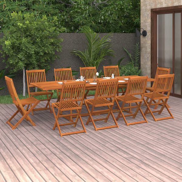 vidaXL Set da Pranzo da Giardino 11 pz 280x90x75 cm Massello di Acacia
