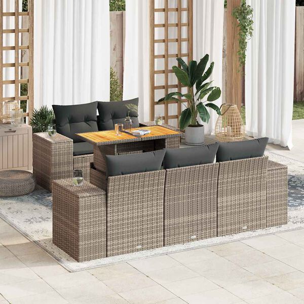 vidaXL Set Divano da Giardino 6 pz con Cuscini Grigio in Polyrattan