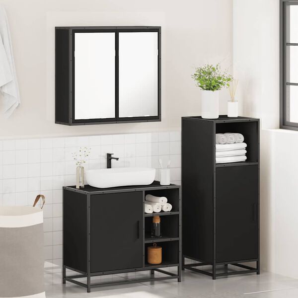 vidaXL Set Mobili da Bagno 3 pz Nero in Legno Multistrato