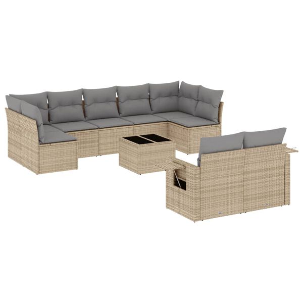 vidaXL Set Divano da Giardino 10 pz con Cuscini Beige in Polyrattan