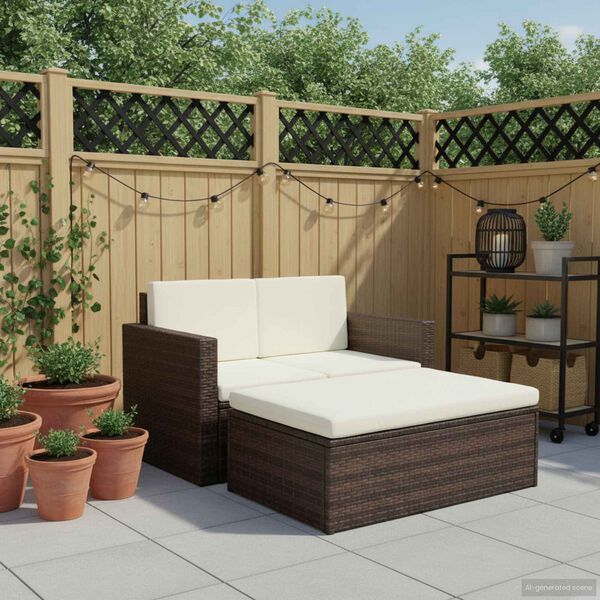 vidaXL Set Divani da Giardino 2 pz con Cuscini in Polyrattan Marrone