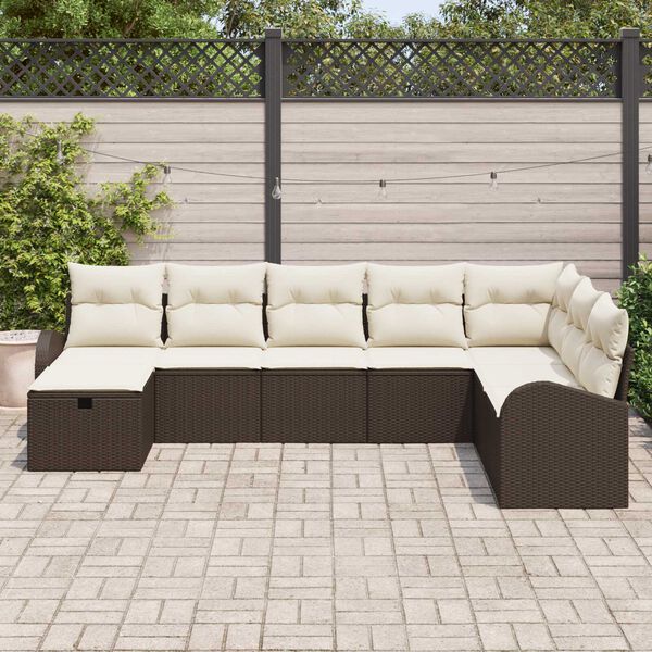 vidaXL Set Divano da Giardino con cuscino 8 pcs Marrone Poly Rattan