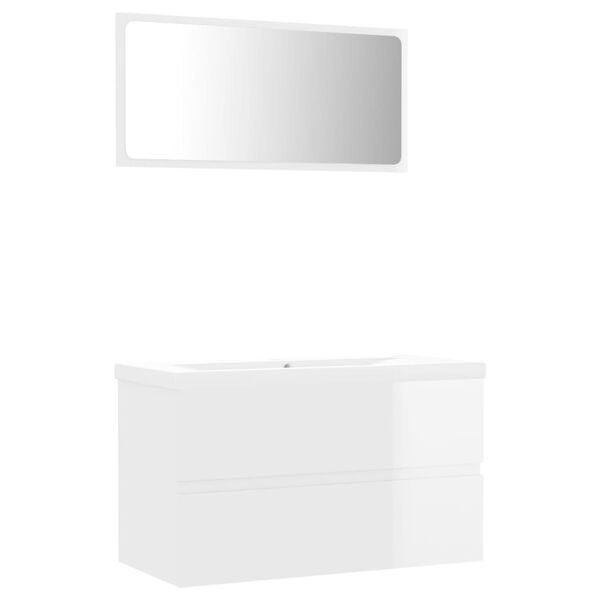 vidaXL Set Mobili da Bagno Bianco Lucido in Legno Multistrato
