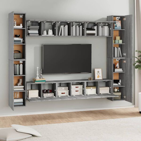 vidaXL Set Mobili Porta TV 10 pz Grigio Sonoma in Legno Multistrato