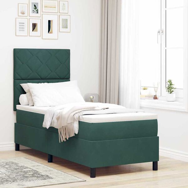 vidaXL Letto a molle con materasso Verde Scuro 80 x 200 cm Tessuto