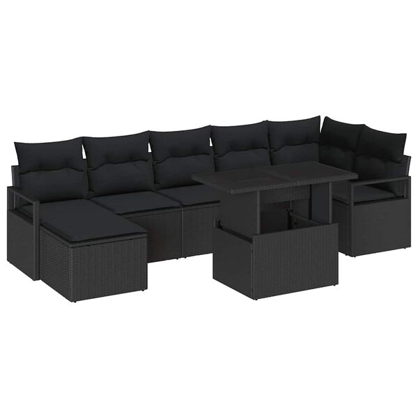 vidaXL Set Divano da Giardino con archiviazione 8 pcs Nero polyrattan