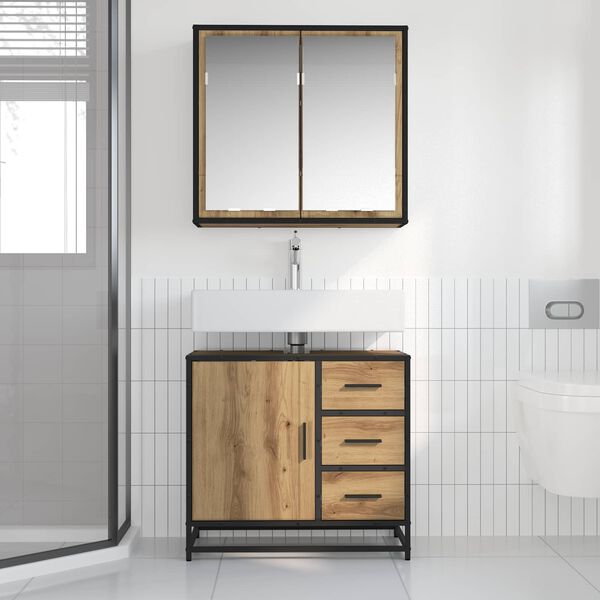 vidaXL Set di mobili per il bagno con porta 2 pcs Rovere artigianale