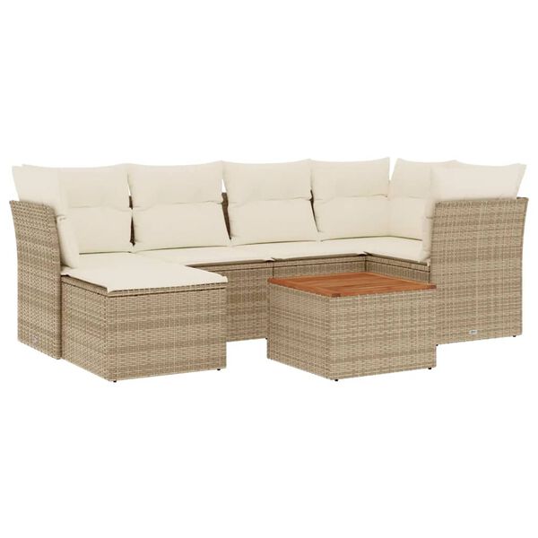 vidaXL Set Divani da Giardino 7 pz con Cuscini Beige in Polyrattan
