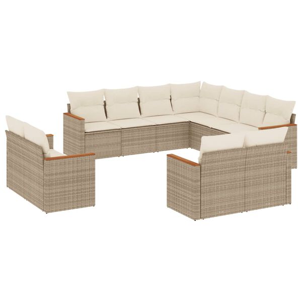 vidaXL Set Divani da Giardino 11 pz con Cuscini Beige in Polyrattan