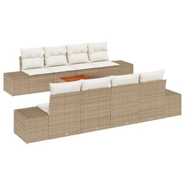 vidaXL Set Divano da Giardino 9 pcs Beige e Crema polyrattan