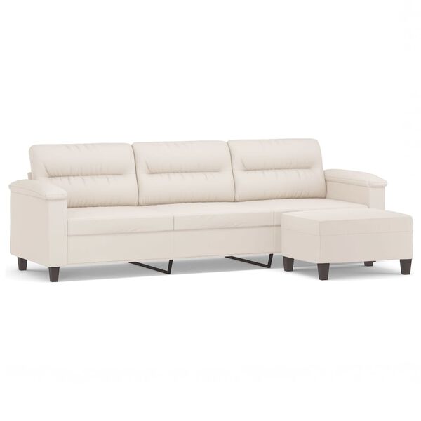 vidaXL Divano a 3 Posti con Poggiapiedi Beige 210cm Tessuto Microfibra