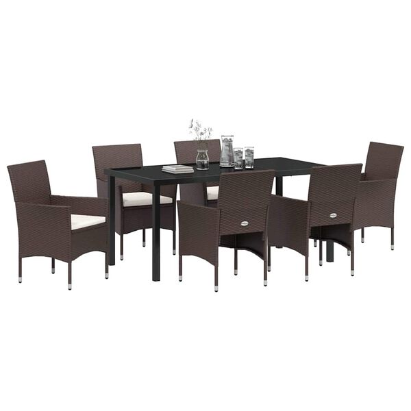 vidaXL Set da Pranzo per Giardino con cuscino 7 pcs Marrone polyrattan