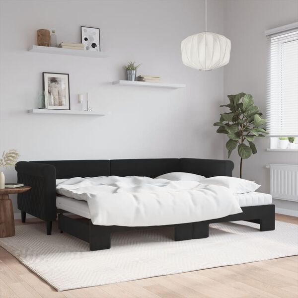 vidaXL Divano Letto Estraibile con Materassi Nero 90x200 cm Velluto