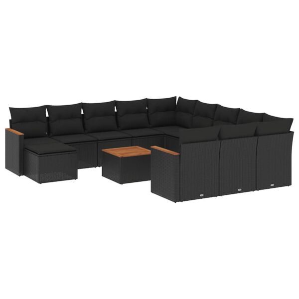 vidaXL Set Divani da Giardino 13pz con Cuscini Nero in Polyrattan