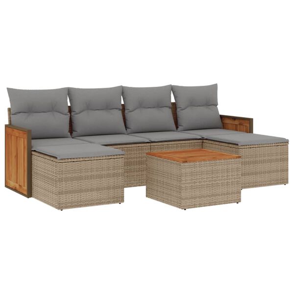 vidaXL Set Divani da Giardino 7 pz con Cuscini Beige in Polyrattan