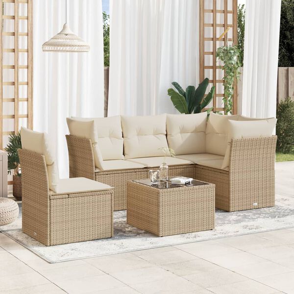 vidaXL Set Divano da Giardino 6 pz con Cuscini Beige in Polyrattan