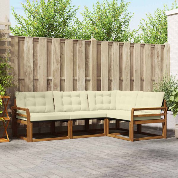 vidaXL Set di divani da esterno con cuscino 4 pcs Naturale e Crema