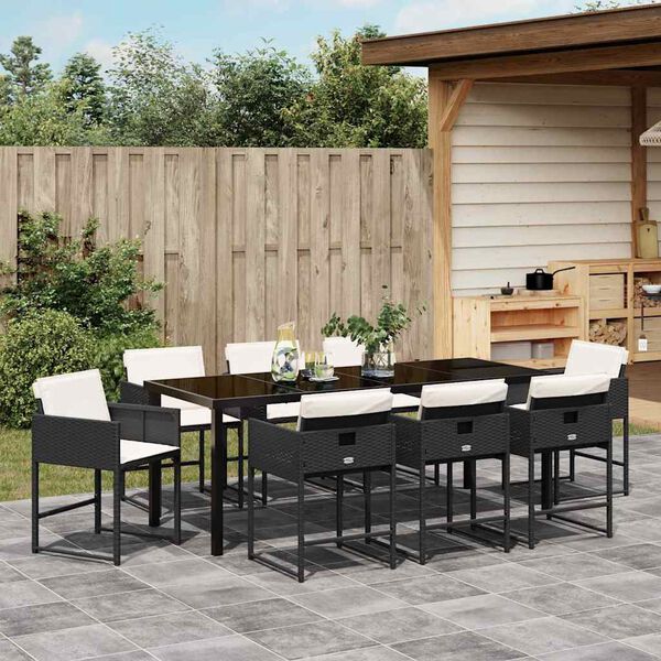 vidaXL Set da Pranzo per Giardino con cuscino 9 pcs Nero polyrattan