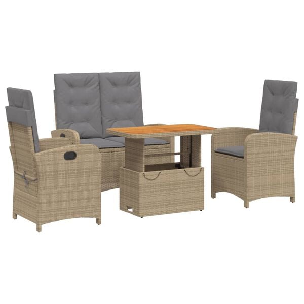 vidaXL Set da Pranzo da Giardino 4 pz con Cuscini Beige in Polyrattan