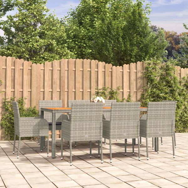 vidaXL Set da Pranzo da Giardino 9 pz con Cuscini in Polyrattan Grigio