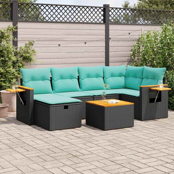 vidaXL Set Divano da Giardino 6 pz con Cuscini Nero in Polyrattan