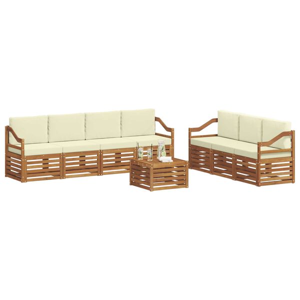vidaXL Set divani 8 pcs Naturale e Crema Legno di Acacia Massello