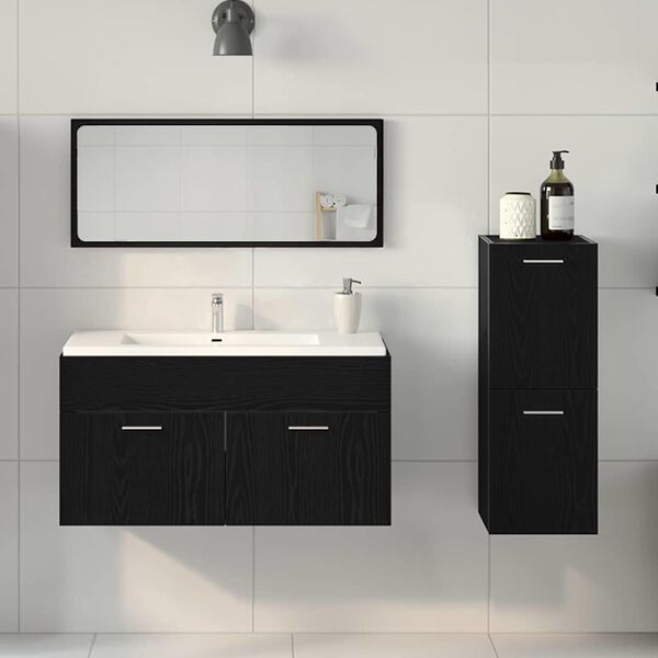 vidaXL Set di mobili per il bagno 3 pcs Rovere Nero Legno multistrato