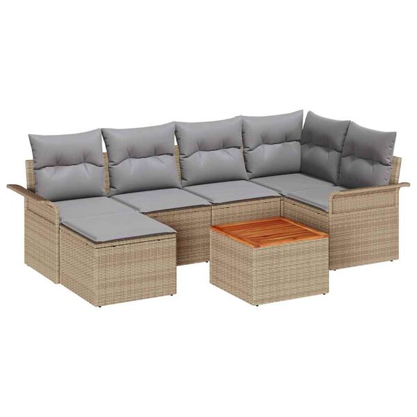 vidaXL Set Divano da Giardino 7 pcs Beige e Grigio Chiaro polyrattan