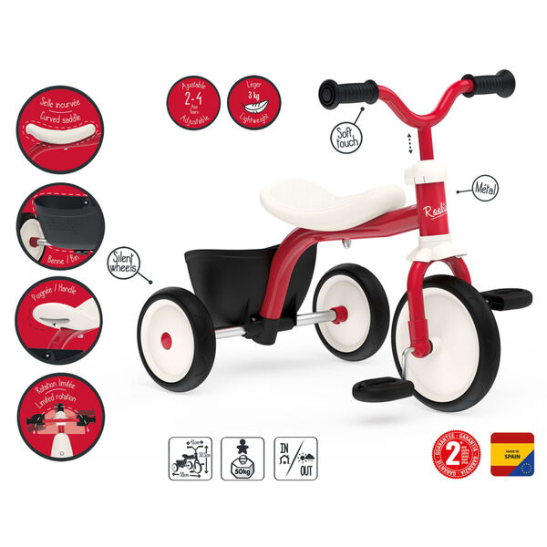 Smoby Triciclo per Bambini Rookie Rosso