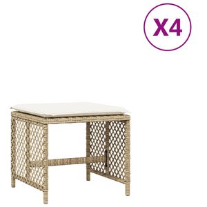 vidaXL Sgabelli Giardino con Cuscini 4pz Beige 41x41x36cm Polyrattan