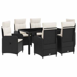 vidaXL Set da pranzo per esterni 7 pz Nero e Bianco Crema polyrattan