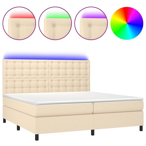 vidaXL Letto a Molle Materasso e LED bianco 200x200cm in Tessuto