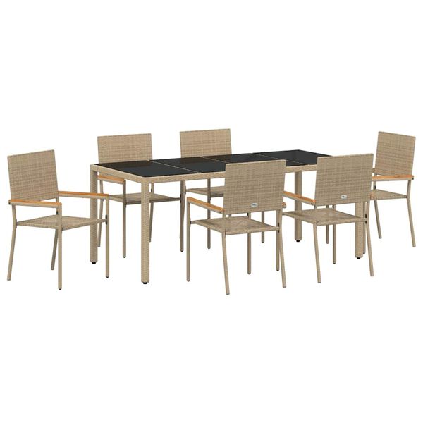 vidaXL Set da Pranzo per Giardino 7 pcs Beige polyrattan