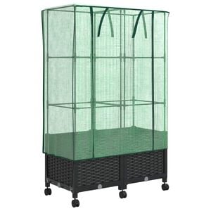 vidaXL Vaso da Giardino con Copertura per Serra e Ruote 2 pz Nero PP