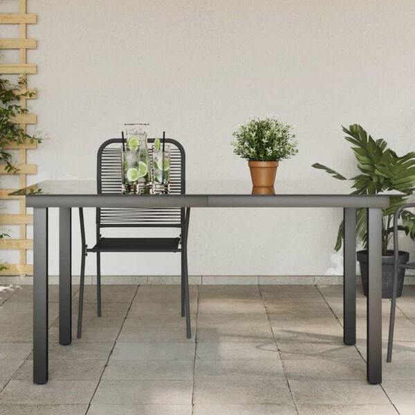 vidaXL Tavolo da Giardino Nero 150x90x74 cm in Alluminio e Vetro