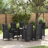 vidaXL Set da Pranzo per Giardino con cuscino 7 pcs Nero polyrattan