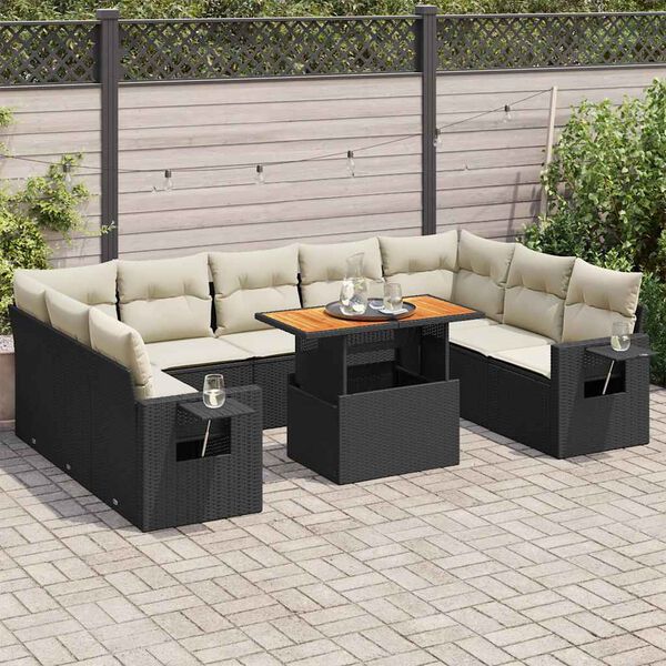 vidaXL Set Divani da Giardino 10pz con Cuscini in Polyrattan Nero