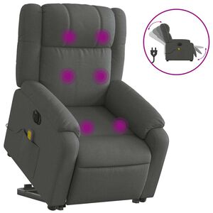 vidaXL Poltrona Alzapersona Massaggi Elettrica Grigio Scuro Tessuto