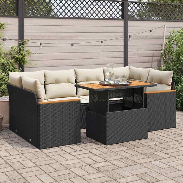 vidaXL Set Divano da Giardino 6 pz con Cuscini Nero Polyrattan Acacia