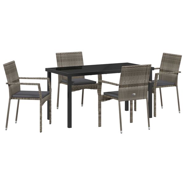 vidaXL Set da Pranzo per Giardino con cuscino 5 pcs Grigio polyrattan