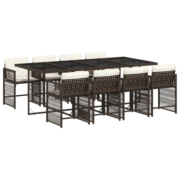 vidaXL Set da Pranzo da Giardino 9pz con Cuscini Marrone in Polyrattan