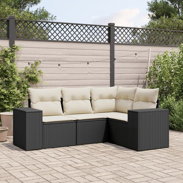 vidaXL Set Divani da Giardino 4 pz con Cuscini Nero in Polyrattan