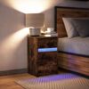 vidaXL Comodino con Luci LED Rovere Fumo in Legno Multistrato