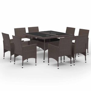vidaXL Set da Pranzo da Giardino 9 pz in Polyrattan e Vetro Marrone