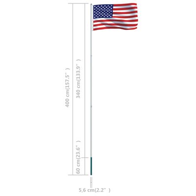 vidaXL Bandiera degli Stati Uniti con Pennone in Alluminio 4 m