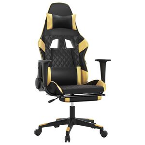 vidaXL Sedia da Gaming Massaggiante Poggiapiedi Nero e Oro Similpelle